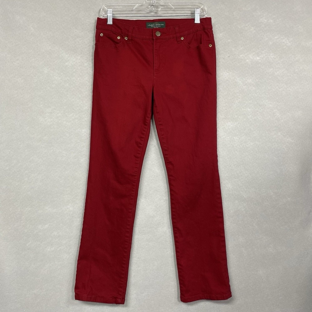 LRL Ralph Lauren Women 31x28 Petite Straight Jeans Red Modern Festive